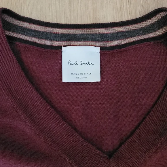 Paul Smith Wool Maroon V-Neck Sweater